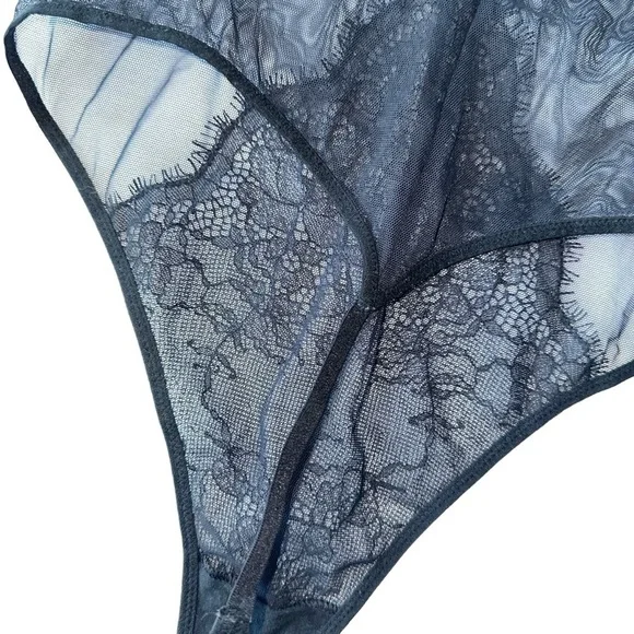 VICTORIA'S SECRET SEXY BLACK LACE MESH SLIP-ON BODYSUIT  ONE-PIECE LINGERIE S - Picture 6 of 16